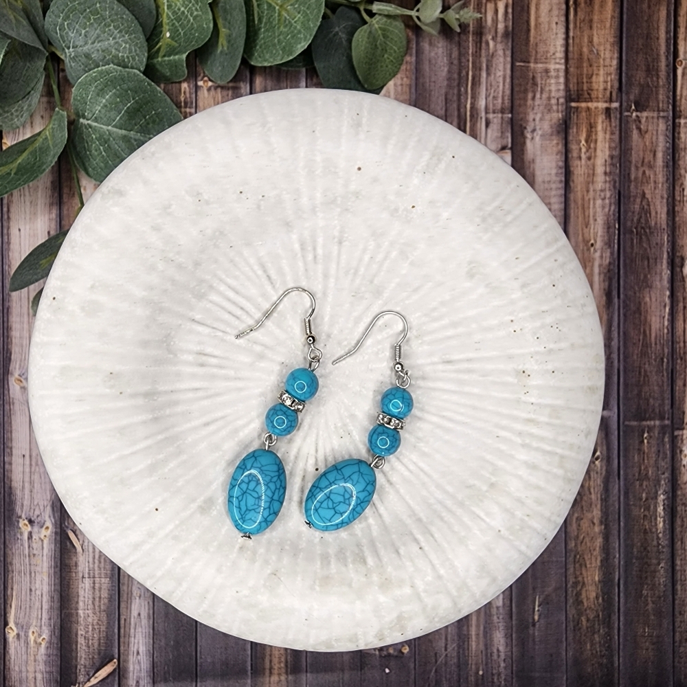 Turquoise blue beaded earrings